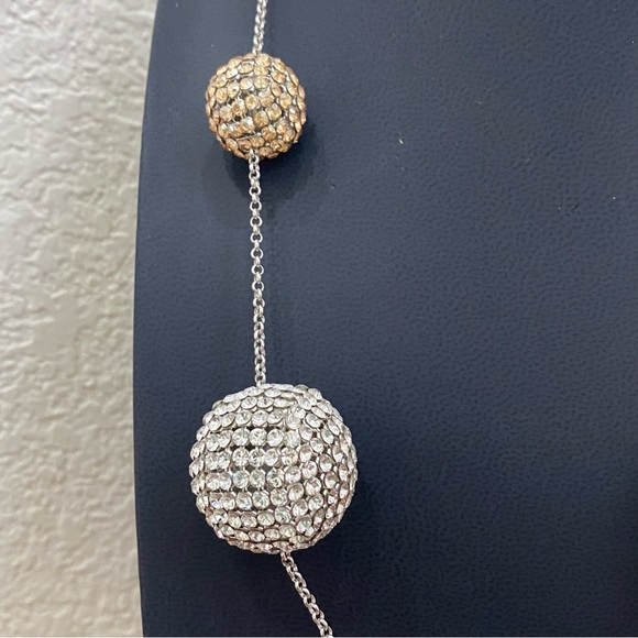 SWAROVSKI Signed Ladies PIN-UP Crystal Rhinestone Silver Gold Balls 30” Necklace - Picture 6 of 15